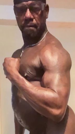 Oiled Ebony StepDaddy Muscle Butt  Lat Flex