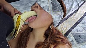 Hot babe Chloe teases her tight pussy with a juicy banana before deep-throating my cock and gulping down every drop of my thick cum