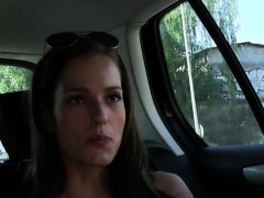 Lesbian girlfriends licking in the car on the backseat