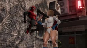 Power Girl Bent Over, Spider-Man Behind - A Crossover for the Ages