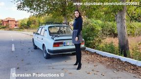 58B - Jessy Skoda driving in pantyhose and heels Pedal Cam