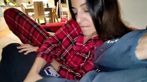 Wife's Silent Pajama Fuck with Husband Nearby