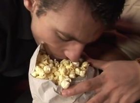 Hot popcorn and dick in mouth