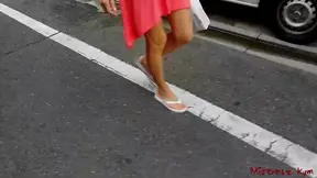 Seductive Mistress Walks Barefoot in Public While Teasing Passersby's Desire