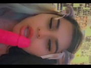 sucking on a cute pink dildo uwu!