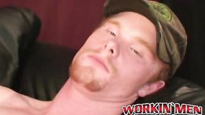 ”Redhead amateur tugging his long heavy shaft & blasting cum”