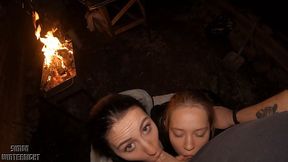 Two homeless girls blow me near the fire - Bokep
