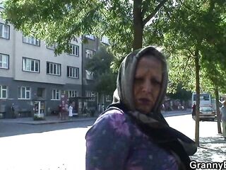 Biggest-chested blond grandma picked up for dick-riding