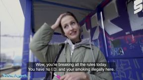 Train Station smoker gets her tits out to pay the fine