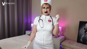 Evil Nurse Gives an Exam Wearing Latex Gloves