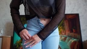 Curvy Latina strips and shows off big booty in POV tease
