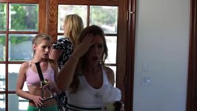 Kitchen Lesbian Threesome Involves MILF With Huge Tits Julia Ann