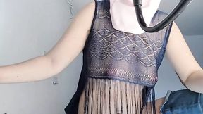 Sexy MILF undresses in bed and shows off her hairy twat