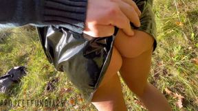 Exhibitionist Girl Just Dressed in Raincoat Fucked POV on a Sunny Day in a Park