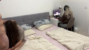 Sweet wife's friend pleases me while she enjoys the game