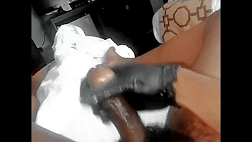 Bigdaddy8inchz - stroking my BBC with my Black Gloves