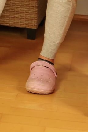 Dirty Grey Sneaker Socks in Pink Clogs - Casual Foot Tease