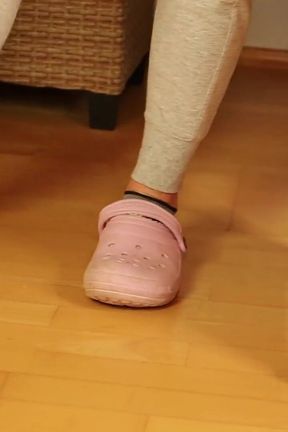 Dirty Grey Sneaker Socks in Pink Clogs - Casual Foot Tease