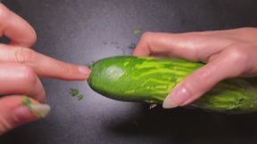 Destroying zucchini with my long sharp natural nails