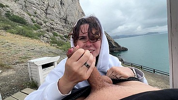 Public blowjob in nature in the mountains - couple real sex - Darcy Dark