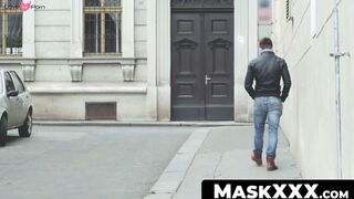 MaskXXX.com - Mysterious hunk Harry Paker masturbating vigorously solo with pleasure