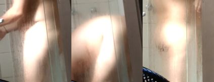 Chubby boy in shower gets hard and strokes his small dick raw