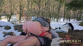 Snowy Forest I Suck My Boyfriend and a Walker, He Fucks My Pussy in the Snow While I Suck My Boyfriend