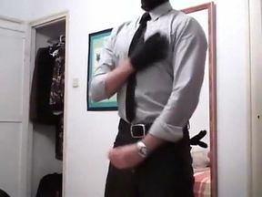 Masked Guy Jerks In Mirror, Cums at Camera