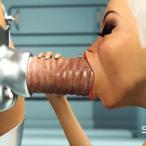 Sex android futanari plays with a sexy blonde in the sci-fi med bay