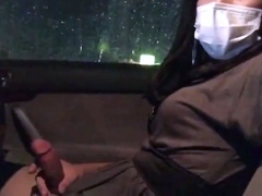 Asian Crossdresser Masturbates in Car