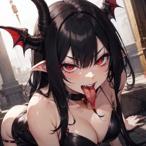 Gay Succubus Long Tongue Chokes Cock Gushing Cum Destroyed
