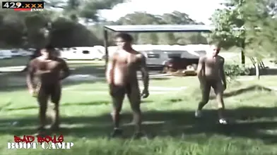 Four sexy soldiers get dirty with each other during intense boot camp training