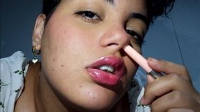 The giantess's nose itches a lot and she scratches it until she ends up putting you inside it. Like