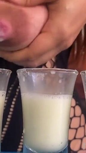Filling Three Glasses with Fresh Breast Milk From My Full Breasts