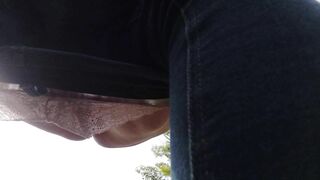 Sister Pee into the Park and Finger Bang her Clitoris, Shows very Close