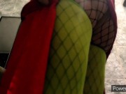 Femboy Plays with Bubble Butt in Fishnet and Thigh High Socks