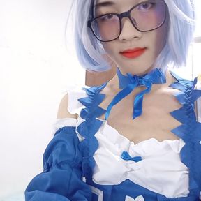 Lewd Crossdressing sissy maid RE:0 Rem drink her sperm and fuck with the dildo