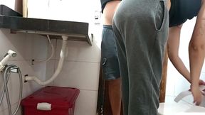 Maid is caught in the bathroom.