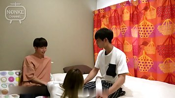 Horny Korean guys are fucking their best friend's girlfriend at the same time, in her bedroom