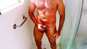 Taking a shower and cum