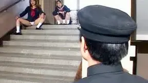 Three wild Asian girl  a lucky mailman