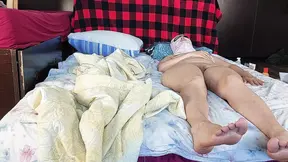 Amateur wife gives me a until I  Sexy mom prepares breakfast &mdash;  hairy pussy &mdash;  big tits