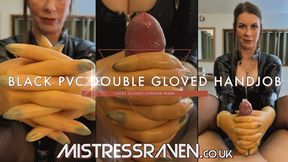 [981] Black PVC Double Gloved Condom Handjob and Extras