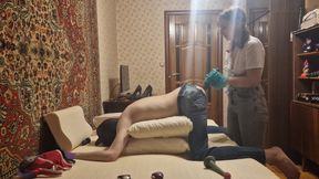 Russian beautiful girl fucking a slave with long big anal dildo submission man amateur homemade Sasha Earth