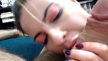 I SMOKE A CIGARETTE AND CUTE GIRL SUCKS MY COCK, LICKS BALLS AND TASTES MY CUM!
