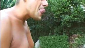 A brunette and a redhead gangbanged in an interracial orgy