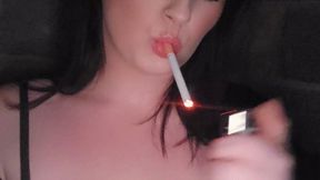 Hands free teasing smoking with packs in my bra