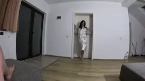 Couple plays with deep throat and facefucking in satin robe