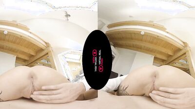 VR footage of Liya Silver riding a lucky stud's hard dong