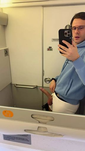 Jerking off and Cumming on Plane. Wish You Were Here to Take My Cum Into Your Mouth!